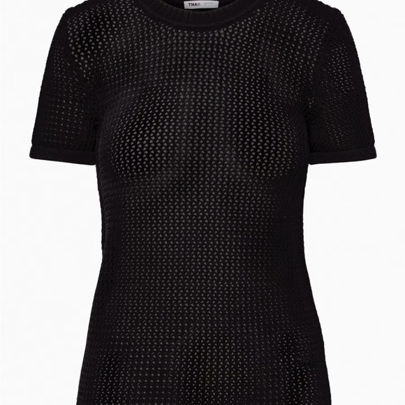 TNA Delamont Sweater Short Sleeve Open Knit Pattern Black Large - Picture 4 of 15